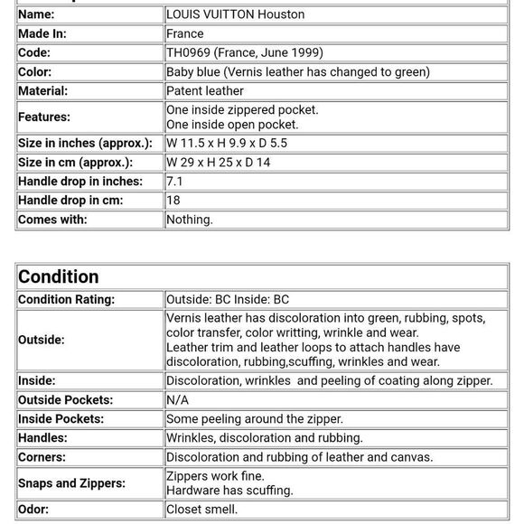 Authentic LOUIS VUITTON Houston Baby Blue (Green) Vernis Tote Bag Purse - Picture 9 of 9